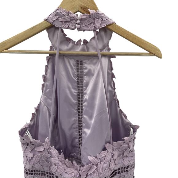 Revolve Bardot Gemma Light Lavender Floral Overlay Detail Midi Dress Size 10 - Picture 9 of 14